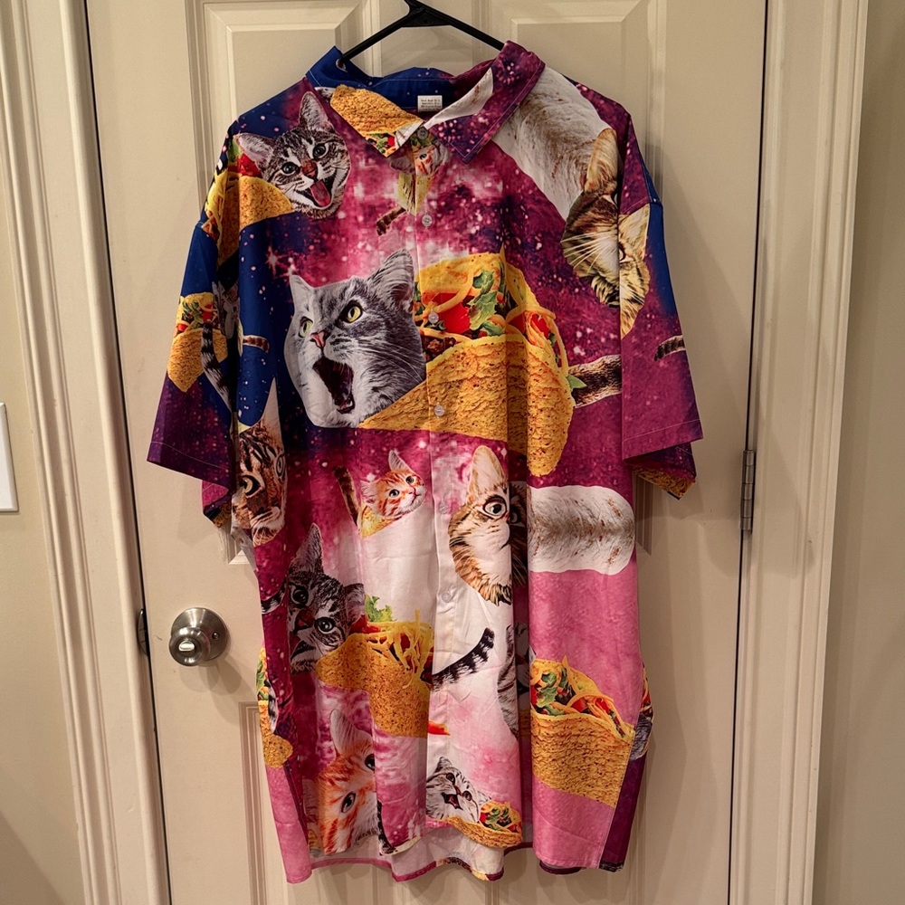 Colorful Cat and Taco Print Men's Shirt